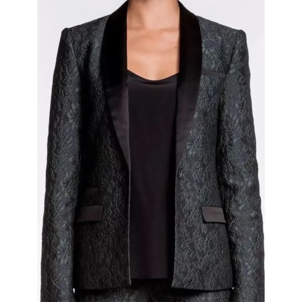 Elizabeth and James‎ Blazer Sz 0 Small Jacket Emerald Green Jacquard Glam Luxury